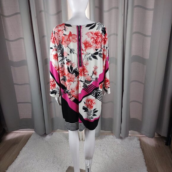 Alfani Floral Print Mini Dress Pink Red Black White Long Sleeve Zip Back Size 2X - Picture 4 of 11